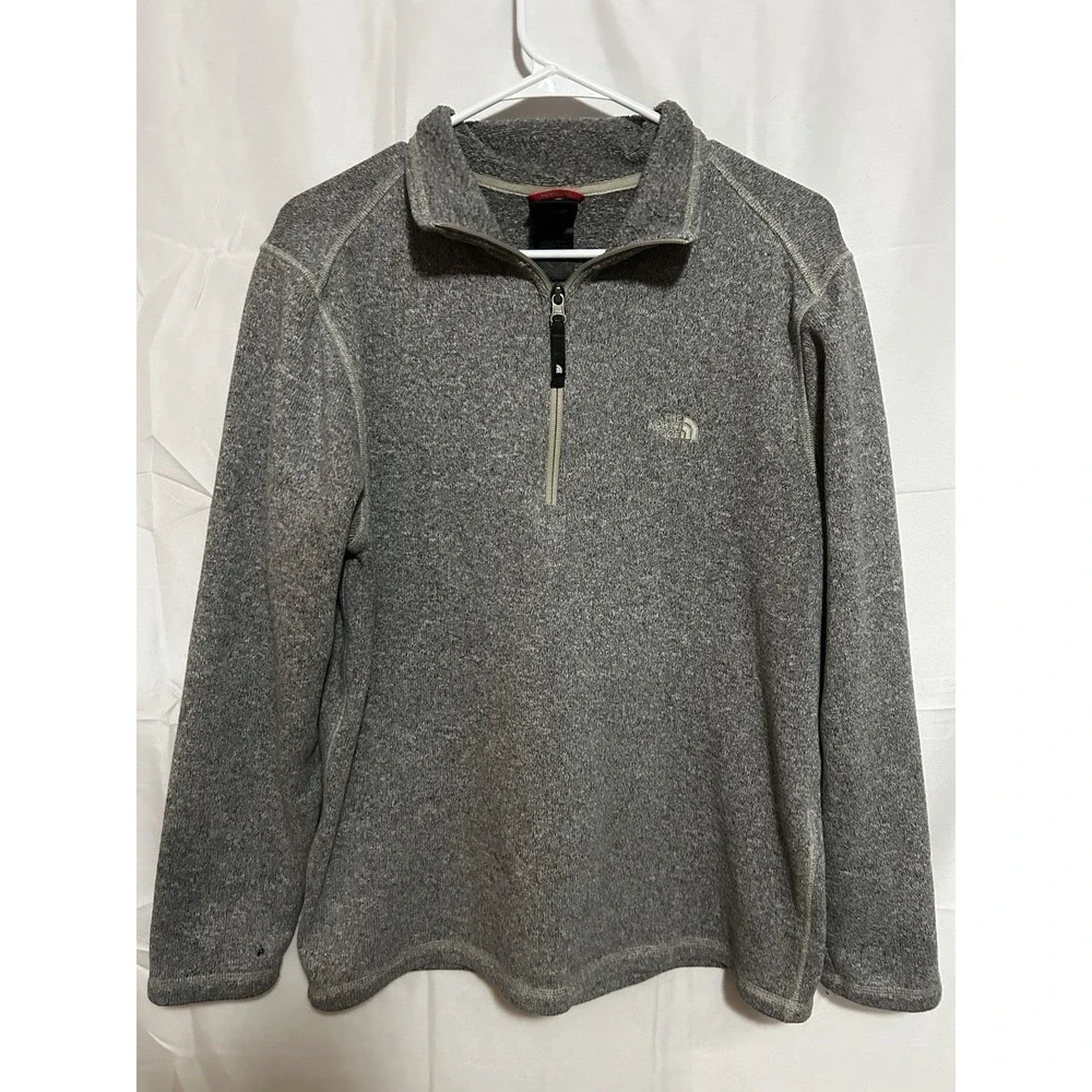 The North Face Mens Medium 1/4 Zip Fleece Pullover Gray Sweater Knit